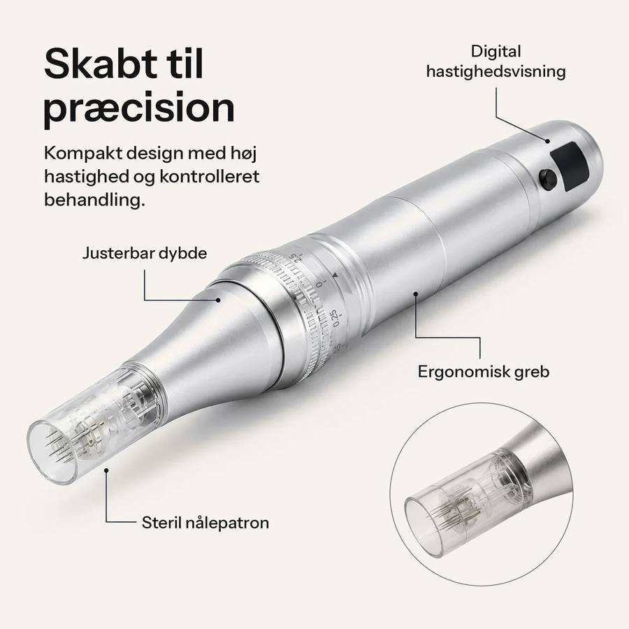 Feevra Microneedling Pen skabt til præcision – justerbar dybde og steril nålepatron