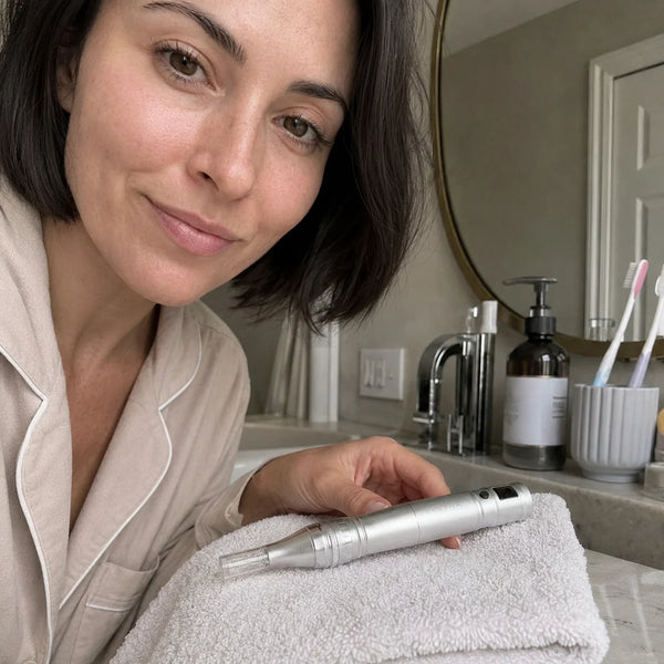 Kvinde med kort hår efter behandling med Feevra Microneedling Dermapen